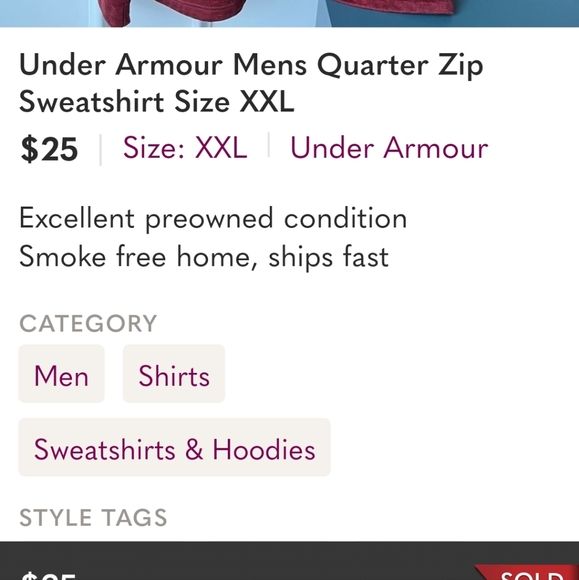 Under Armour Men's Quater Zip Sweatshirt, XXL, Excellent Pre-owned Condition - Picture 7 of 7